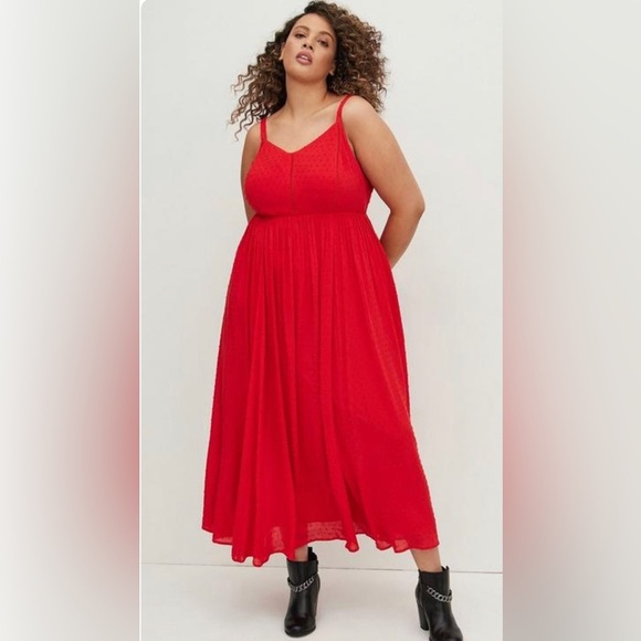 torrid Dresses & Skirts - Torrid Ladder Trimmed Maxi Dress-Swiss Dot Chiffon Red Sz Large (12) NWT